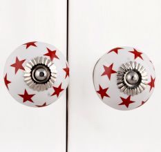 White Red Star Ceramic Knob